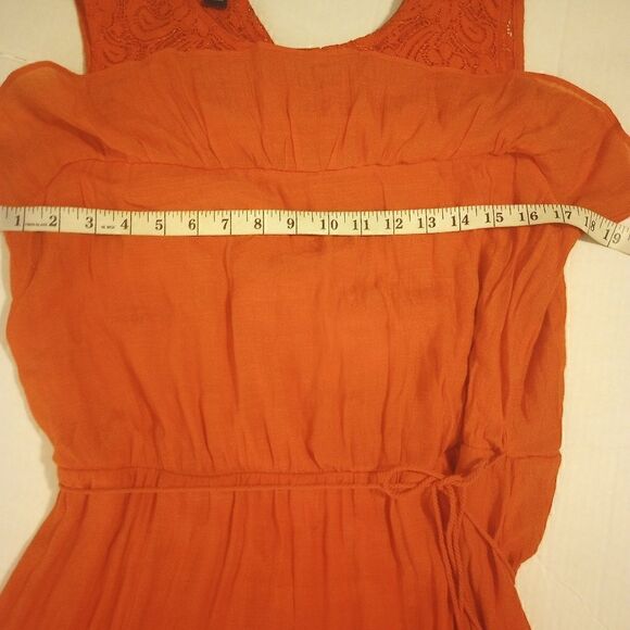 - AGB orange sleeveless high low dress with tassel belt and ruffle accents - Picture 10 of 12